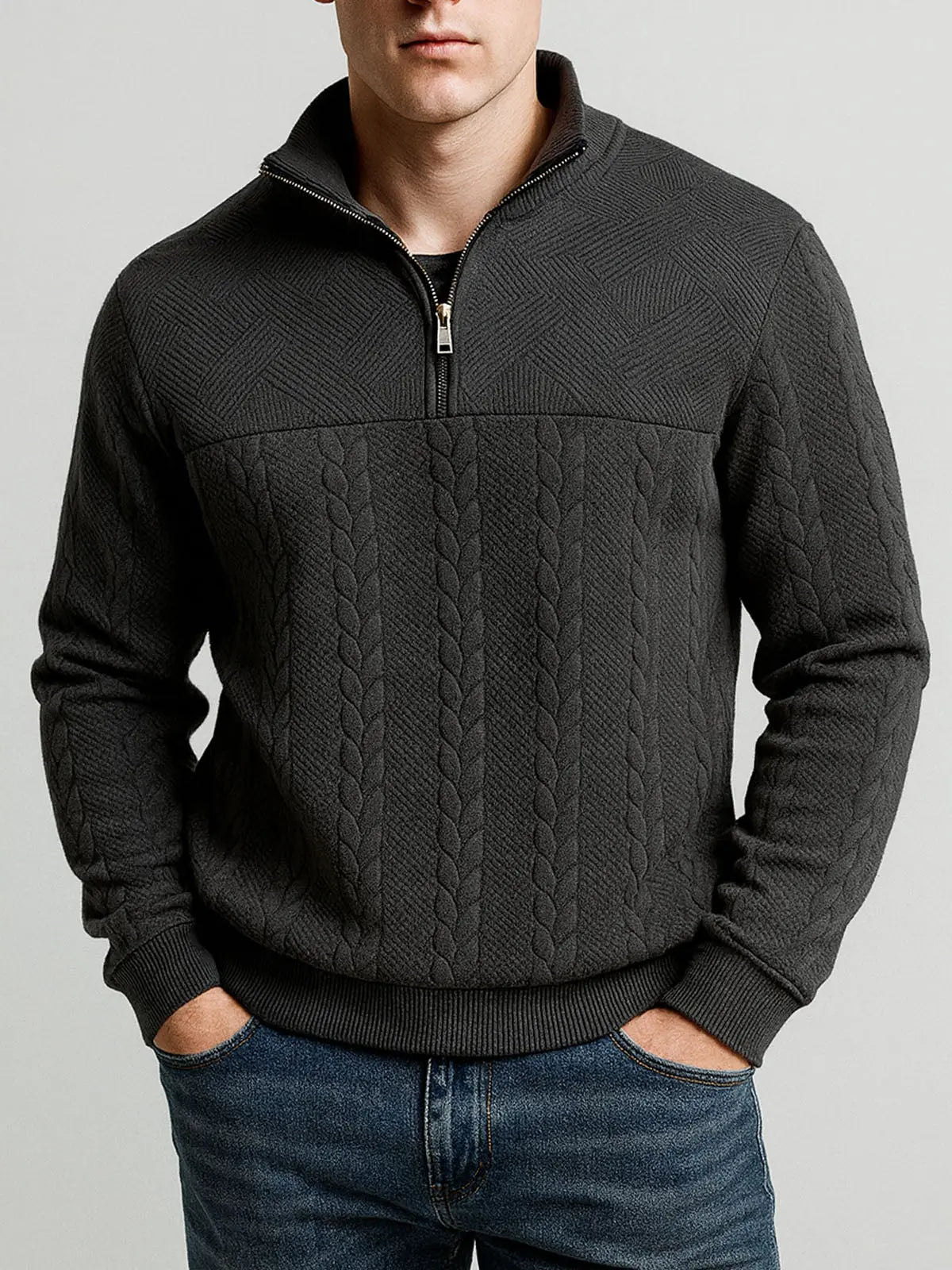 Men's Winter Long Sleeve Knit Sweater | Quarter Zip