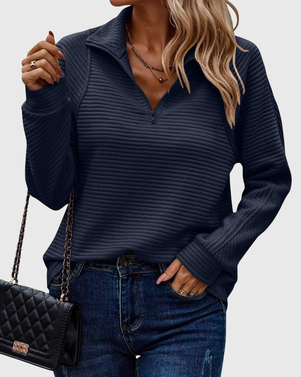 Women's Knit Collar Sweater | Quarter Zip