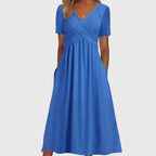 Women's Elegant Wedding Guest V-Neck Wrap Style Dress | Midi
