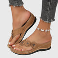 Women's Boho Floral Detail Thong Strap Sandals | Low Wedge