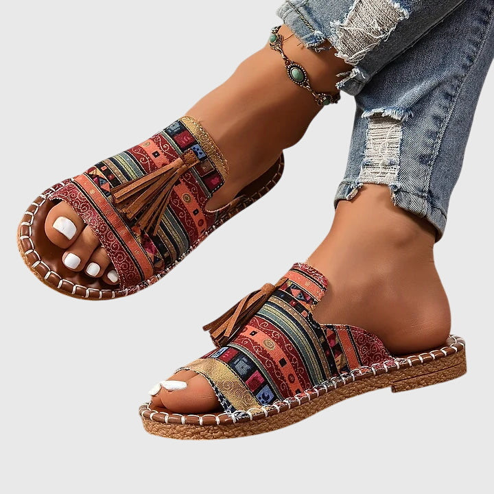 Women's Tassel Detail Bohemian Flat Sandals | Slip On