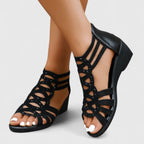 Women's Elegant Cutout Wedge Sandals | Back Zip Closure