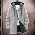 Men's Winter Knit Hooded Zip Up Jacket | Long