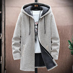 Men's Winter Knit Hooded Zip Up Jacket | Long