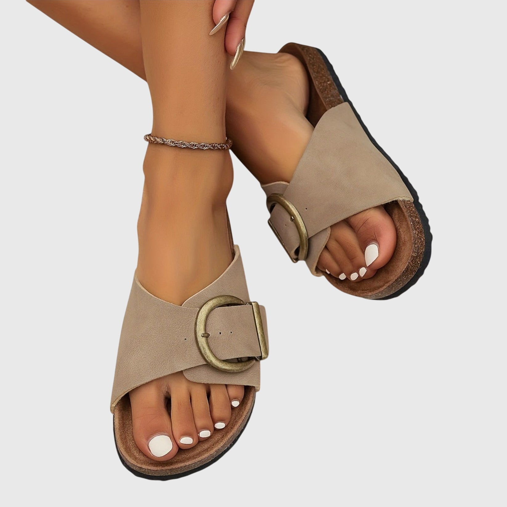Women's Casual Wide Toe Buckle Detail Slide Sandals | Slip On