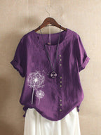 Women's Printed Round Neck Blouse | Short Sleeve