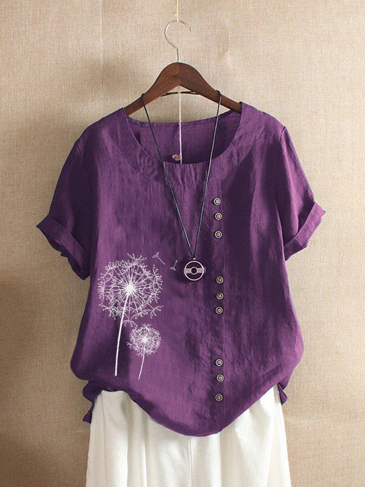 Women's Printed Round Neck Blouse | Short Sleeve