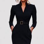 Women's Tailored Formal Belted Dress | Midi