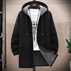 Men's Winter Knit Hooded Zip Up Jacket | Long