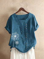 Women's Printed Round Neck Blouse | Short Sleeve