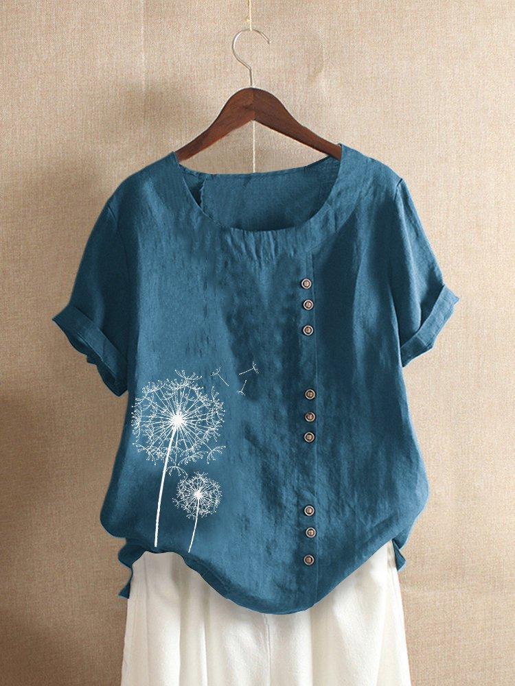 Women's Printed Round Neck Blouse | Short Sleeve