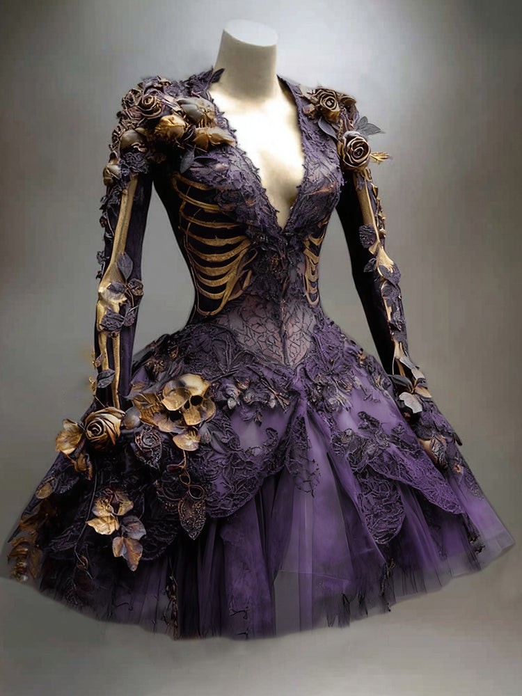 Women's Long Sleeve Floral Mini Dress | Halloween