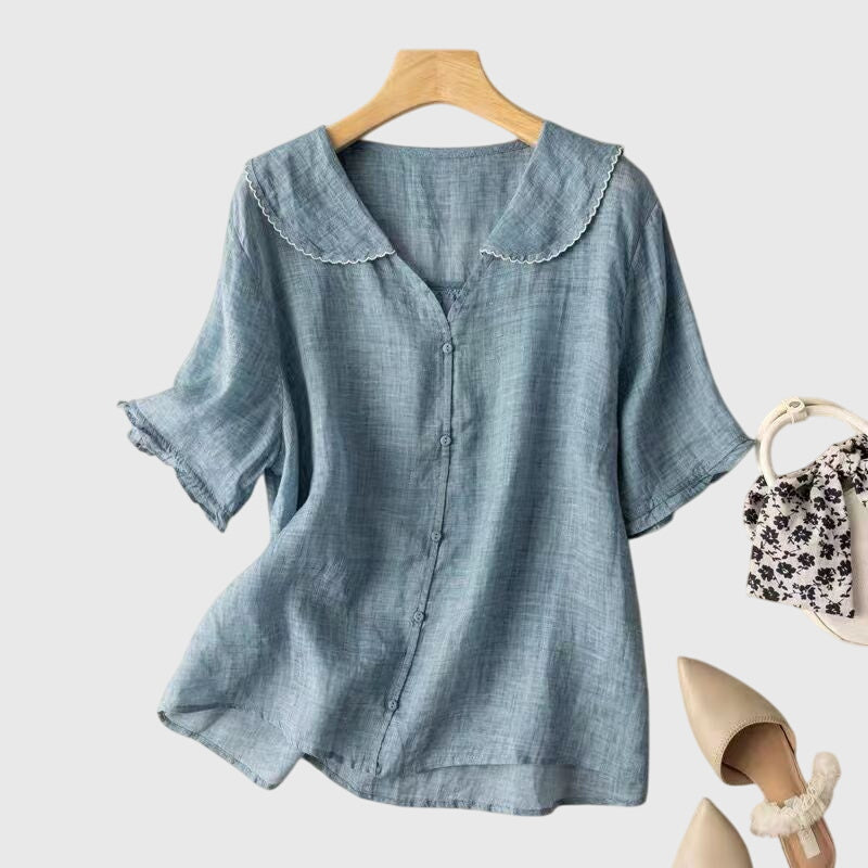 Women's Vintage Elegant Collared Blouse | Short Sleeves