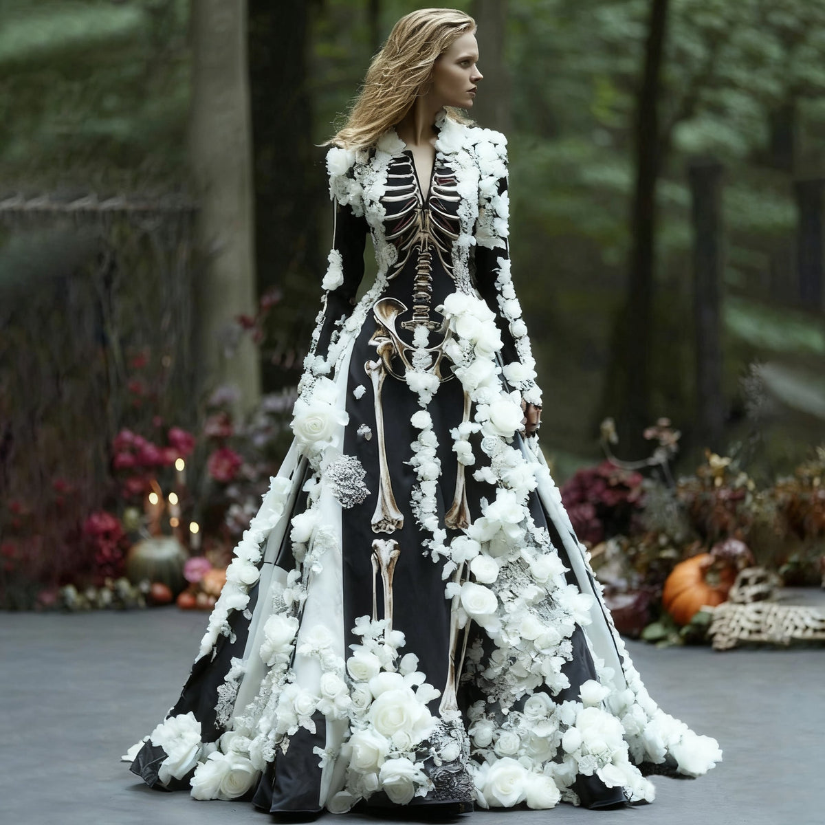 Women's Halloween Floral Long Sleeve Maxi Dress | Party
