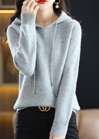 Women's Ribbed Winter Knitted Hoodie | Drawstring