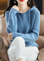 Women's Ribbed Winter Knitted Hoodie | Drawstring