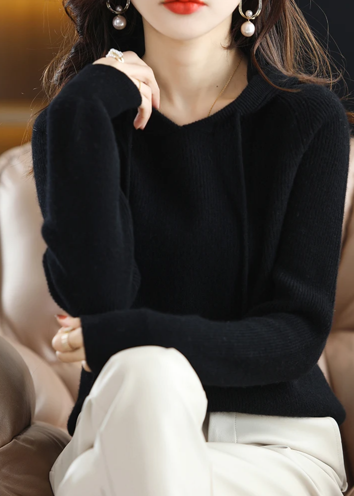 Women's Ribbed Winter Knitted Hoodie | Drawstring