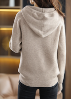 Women's Ribbed Winter Knitted Hoodie | Drawstring