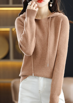 Women's Ribbed Winter Knitted Hoodie | Drawstring