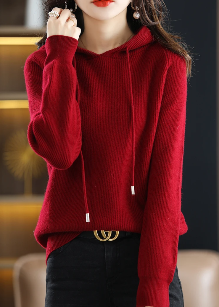 Women's Ribbed Winter Knitted Hoodie | Drawstring
