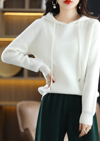 Women's Ribbed Winter Knitted Hoodie | Drawstring