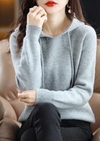 Women's Ribbed Winter Knitted Hoodie | Drawstring