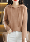 Women's Ribbed Winter Knitted Hoodie | Drawstring