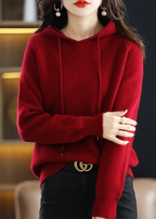 Women's Ribbed Winter Knitted Hoodie | Drawstring