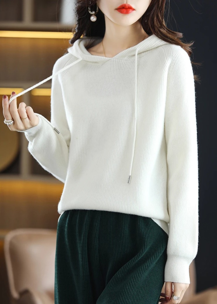 Women's Ribbed Winter Knitted Hoodie | Drawstring