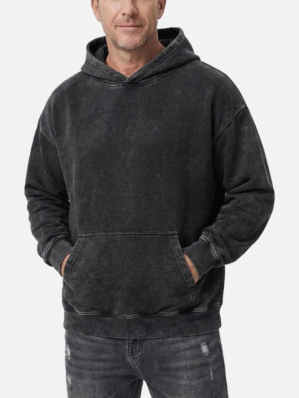 Men's Streetwear Washed Winter Hoodie | Plain
