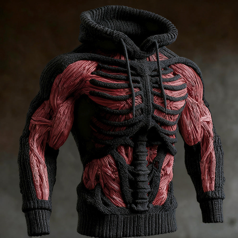 Men's Skeleton Knitted Winter Hoodie | Halloween