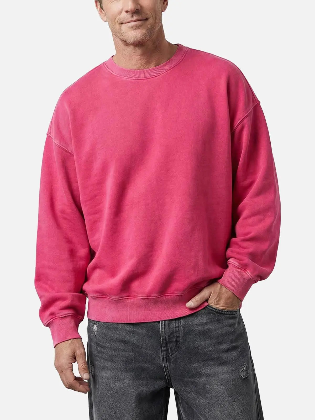 Men's Oversized Winter Washed Sweater | Crew Neck