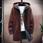 Men's Winter Knit Hooded Zip Up Jacket | Long