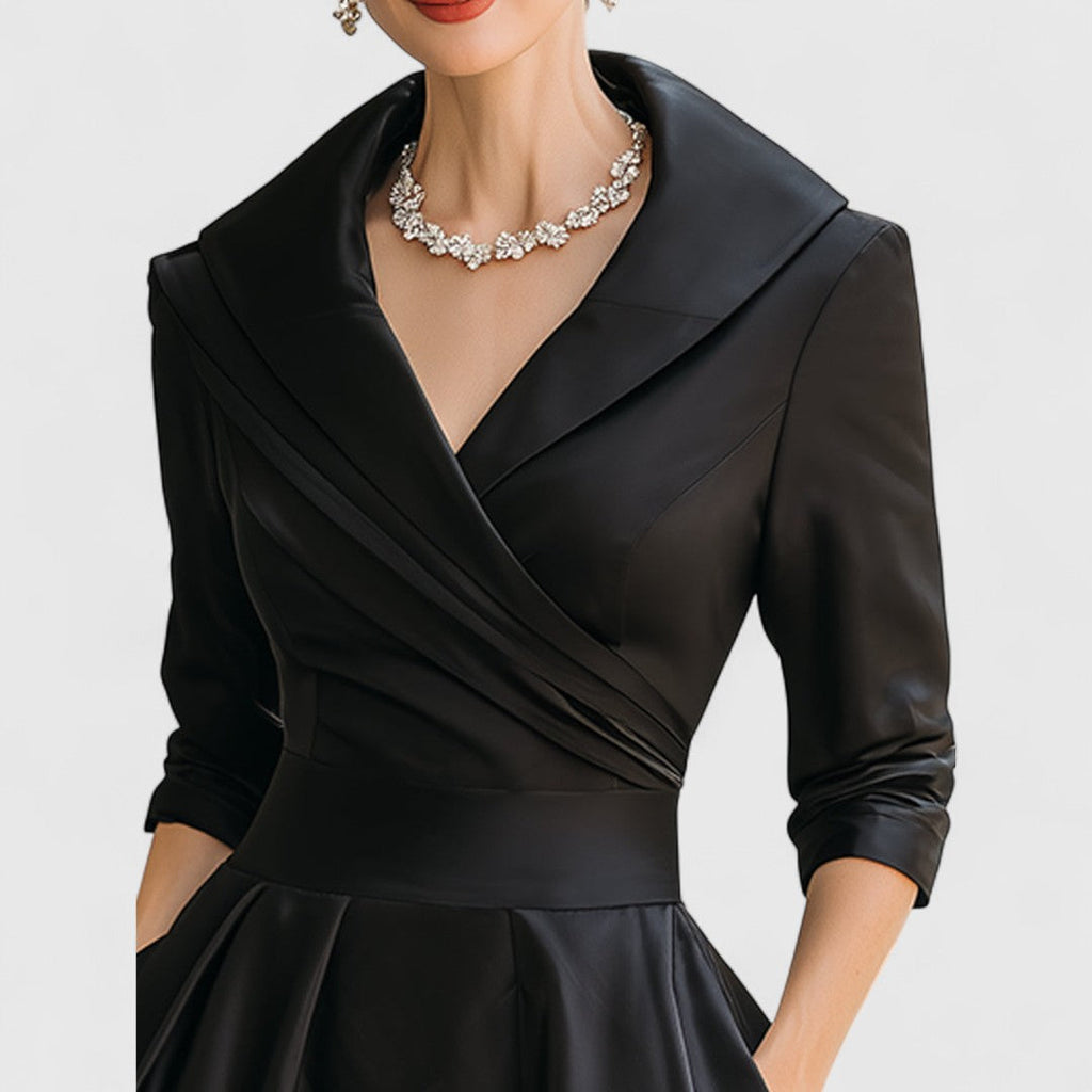 Women's Elegant Formal Wrap Style Flared Evening Dress | Midi