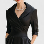 Women's Elegant Formal Wrap Style Flared Evening Dress | Midi