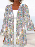 Women's Sequin Open-Front Cardigan | 3/4 Sleeve