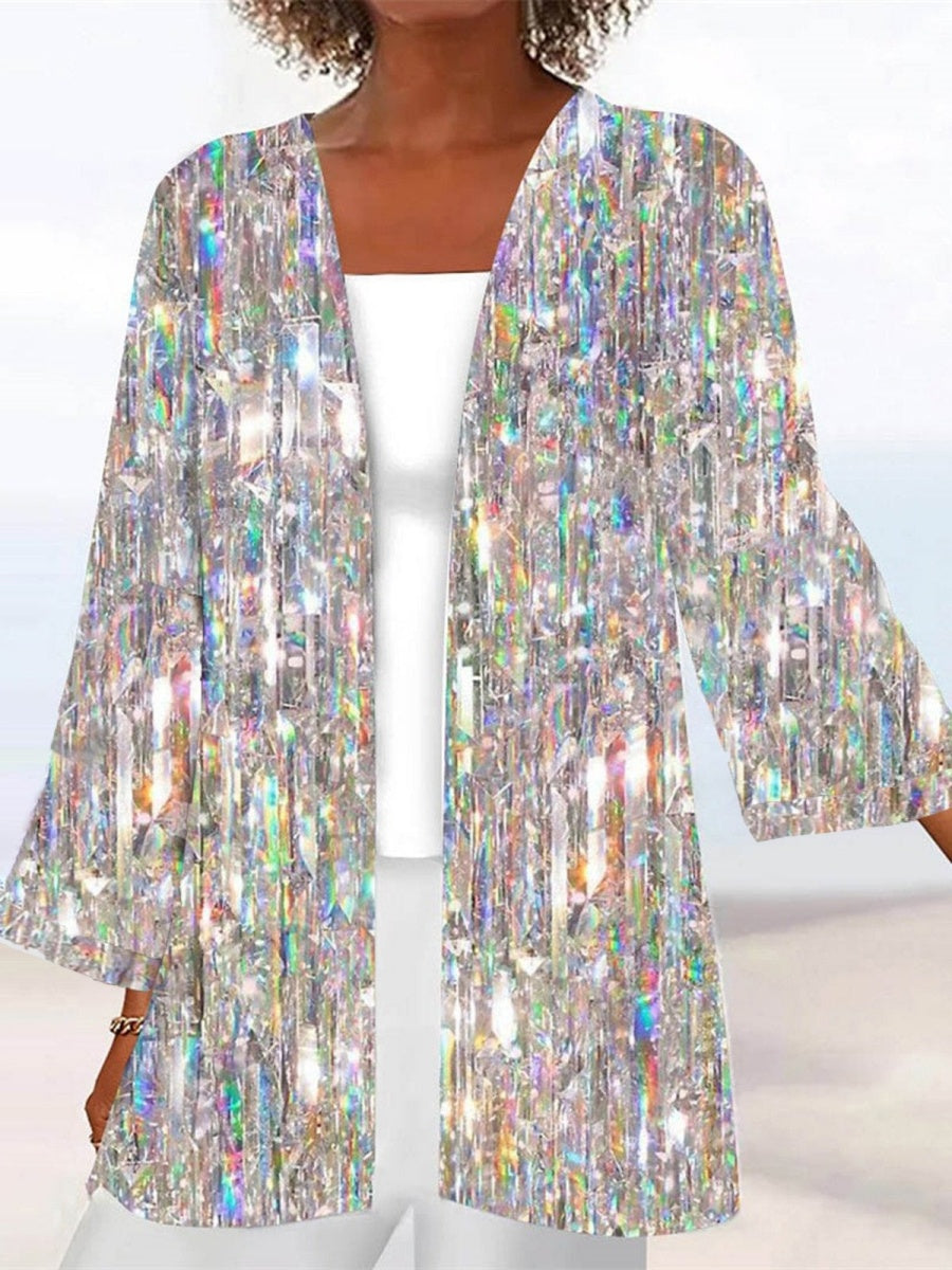 Women's Sequin Open-Front Cardigan | 3/4 Sleeve