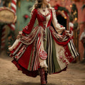 Women's Vintage Halloween Red Maxi Dress | Long Sleeve