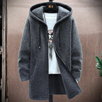 Men's Winter Knit Hooded Zip Up Jacket | Long