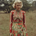 Women's Cropped Button Red Knit Cardigan | Halloween
