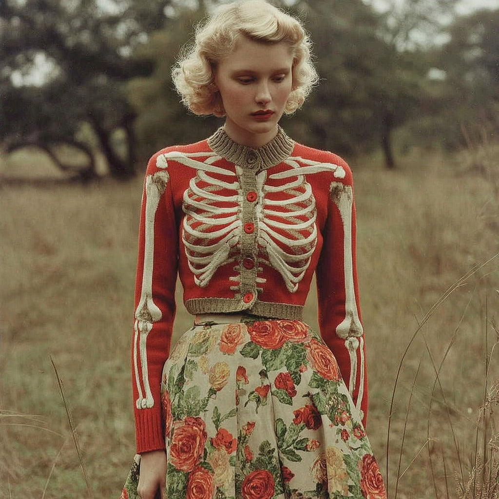 Women's Cropped Button Red Knit Cardigan | Halloween