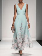 Women's Elegant Spring Floral Print Wedding Guest Dress | Maxi