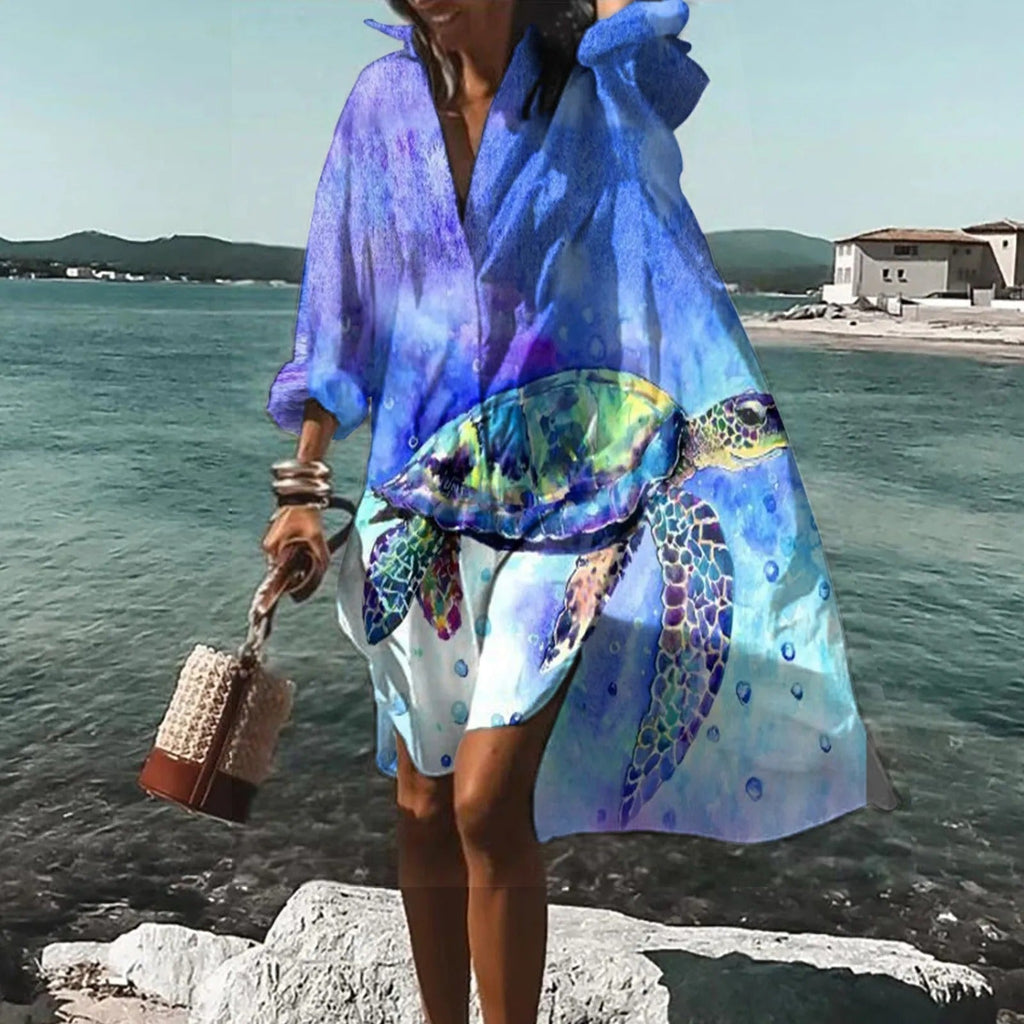 Women's Printed Casual Shirt Dress | Midi