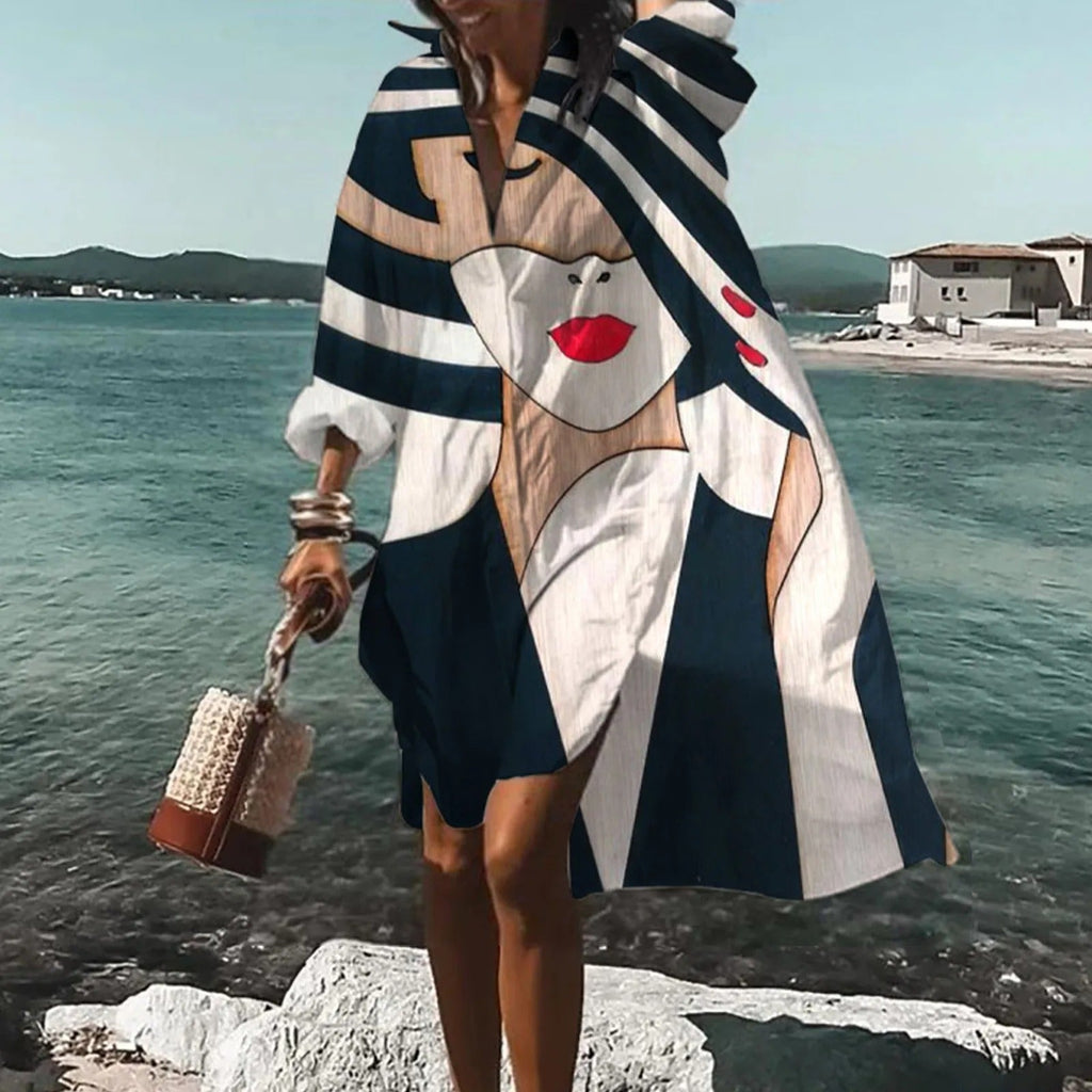 Women's Printed Casual Shirt Dress | Midi