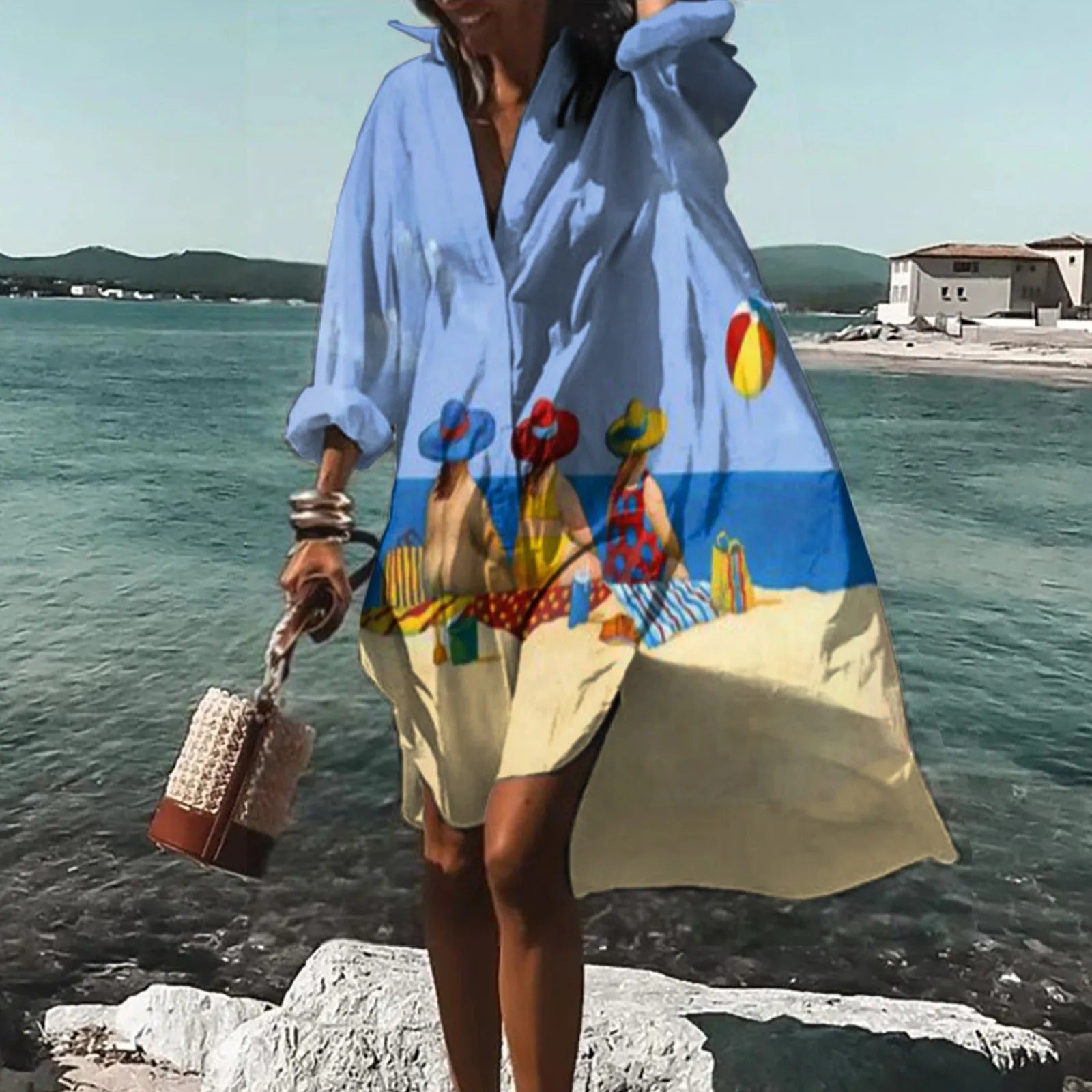 Women's Printed Casual Shirt Dress | Midi