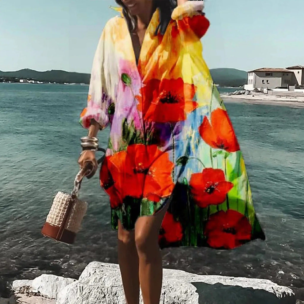 Women's Printed Casual Shirt Dress | Midi