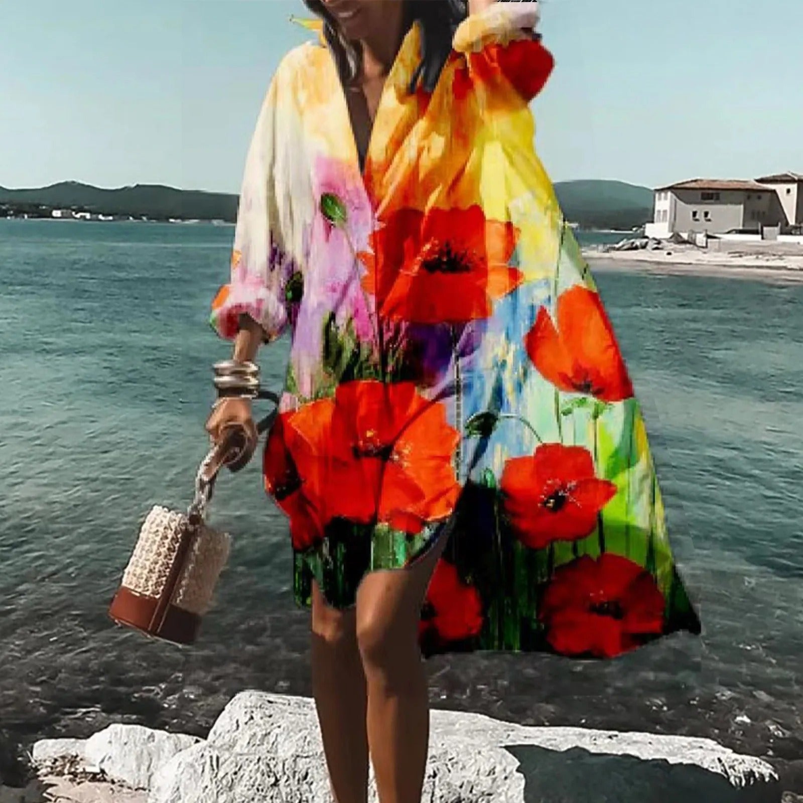 Women's Printed Casual Shirt Dress | Midi