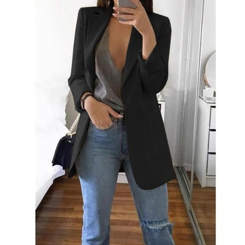 Women's Stylish Notch-Lapel Blazer | Open-Front