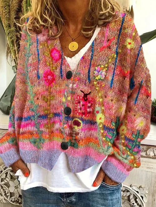 Women's Floral Knit Oversized Cardigan | Button Down