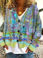 Women's Floral Knit Oversized Cardigan | Button Down